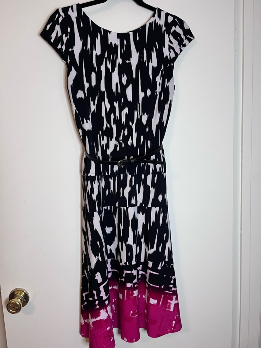 Nine & Co. Black and White Midi Dress with Pink Hem